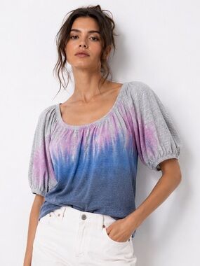 Chaser Ombre Puff Sleeve Knit Top Boho Y2K Romantic Casual Beachy Dreamy Small